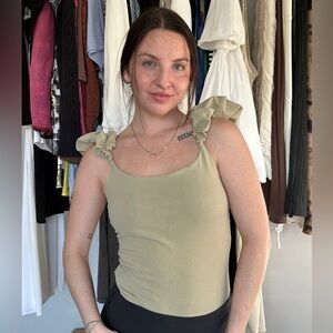 Express Sage Green Ruched Strap Bodysuit | Size M